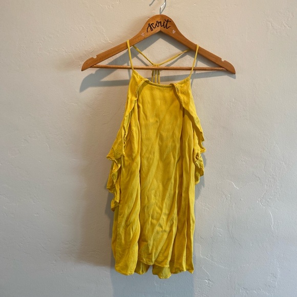 Gianni Bini Ruffle Yellow Strappy Tank Top Blouse - Picture 2 of 4